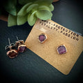 Ruby Stud Earrings / Raw Crystal Copper Studs / July Birthstone Earrings / Electroformed Jewelry