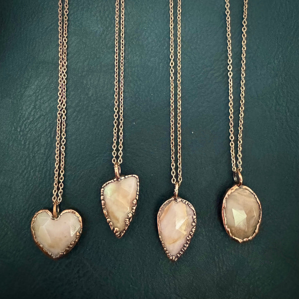 Pink Opal Rose Cut Necklace: Electroformed Copper Pendant, October Birthstone
