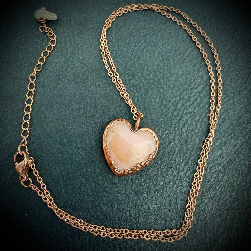 Pink Opal Rose Cut Necklace: Electroformed Copper Pendant, October Birthstone