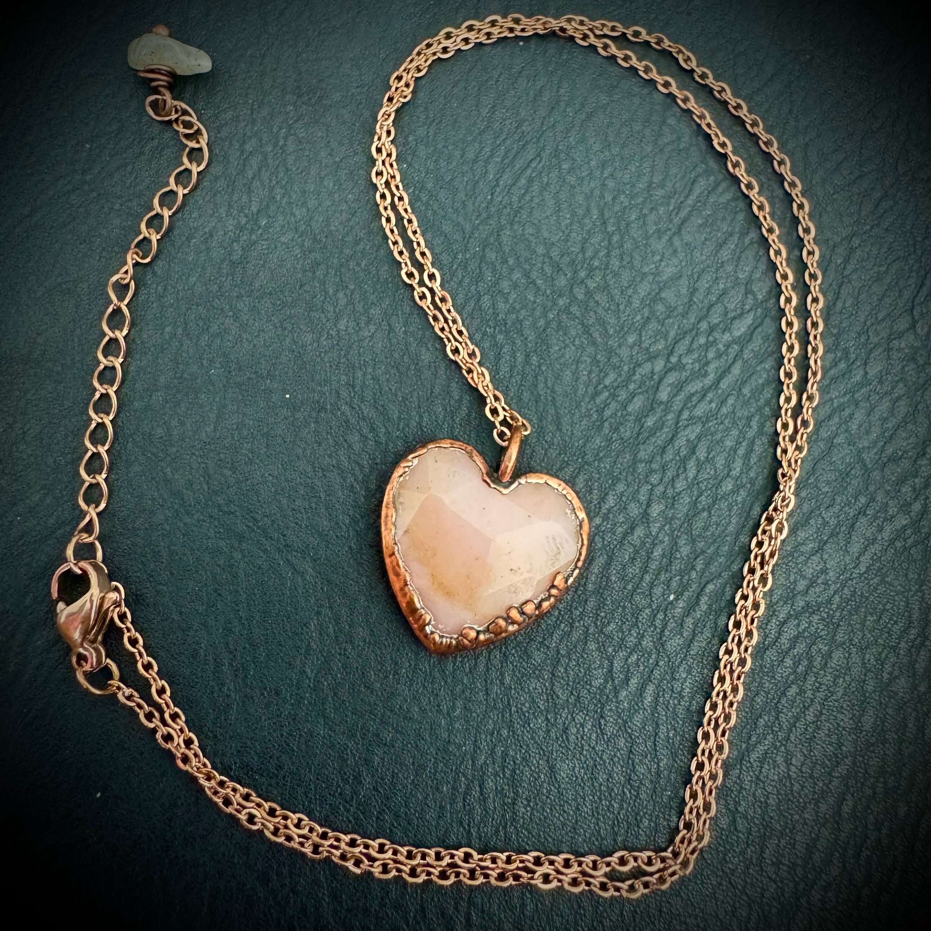 Pink Opal Rose Cut Necklace: Electroformed Copper Pendant, October Birthstone