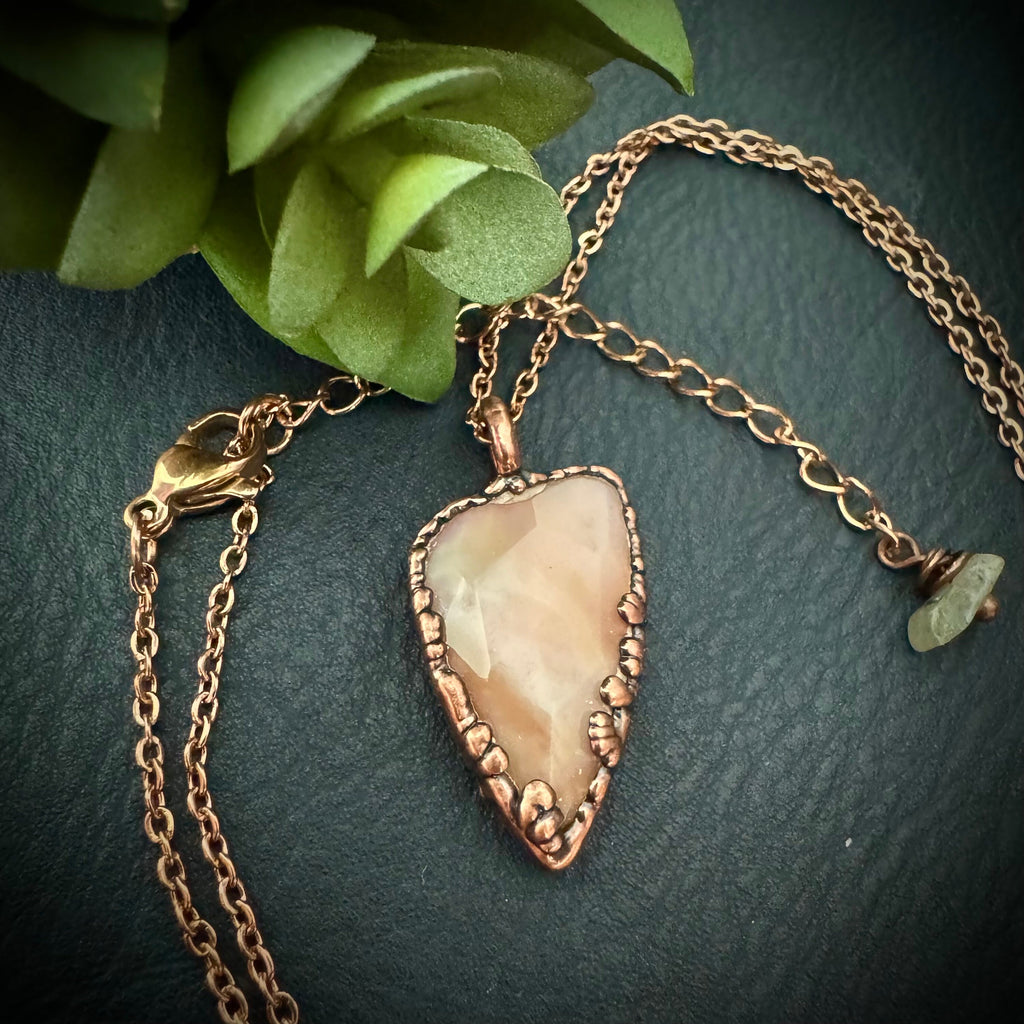 Pink Opal Rose Cut Necklace: Electroformed Copper Pendant, October Birthstone