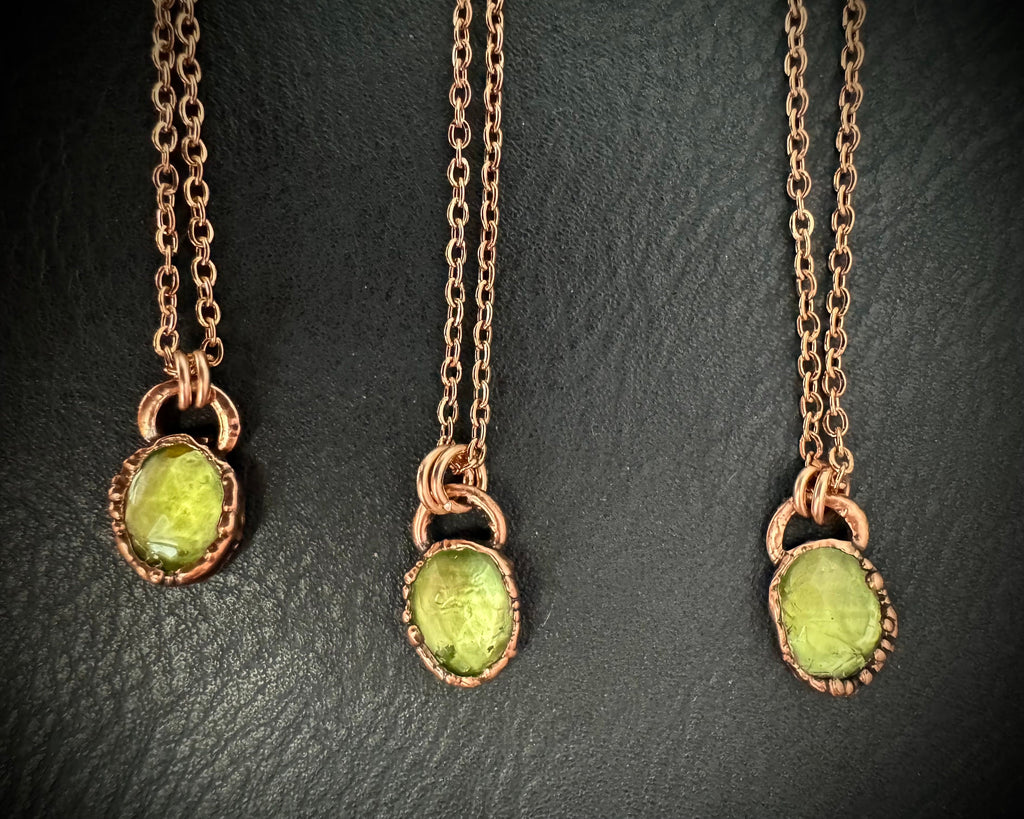 Peridot Necklace / August Birthstone / Rose Cut Crystal Necklace / Electroformed Jewelry