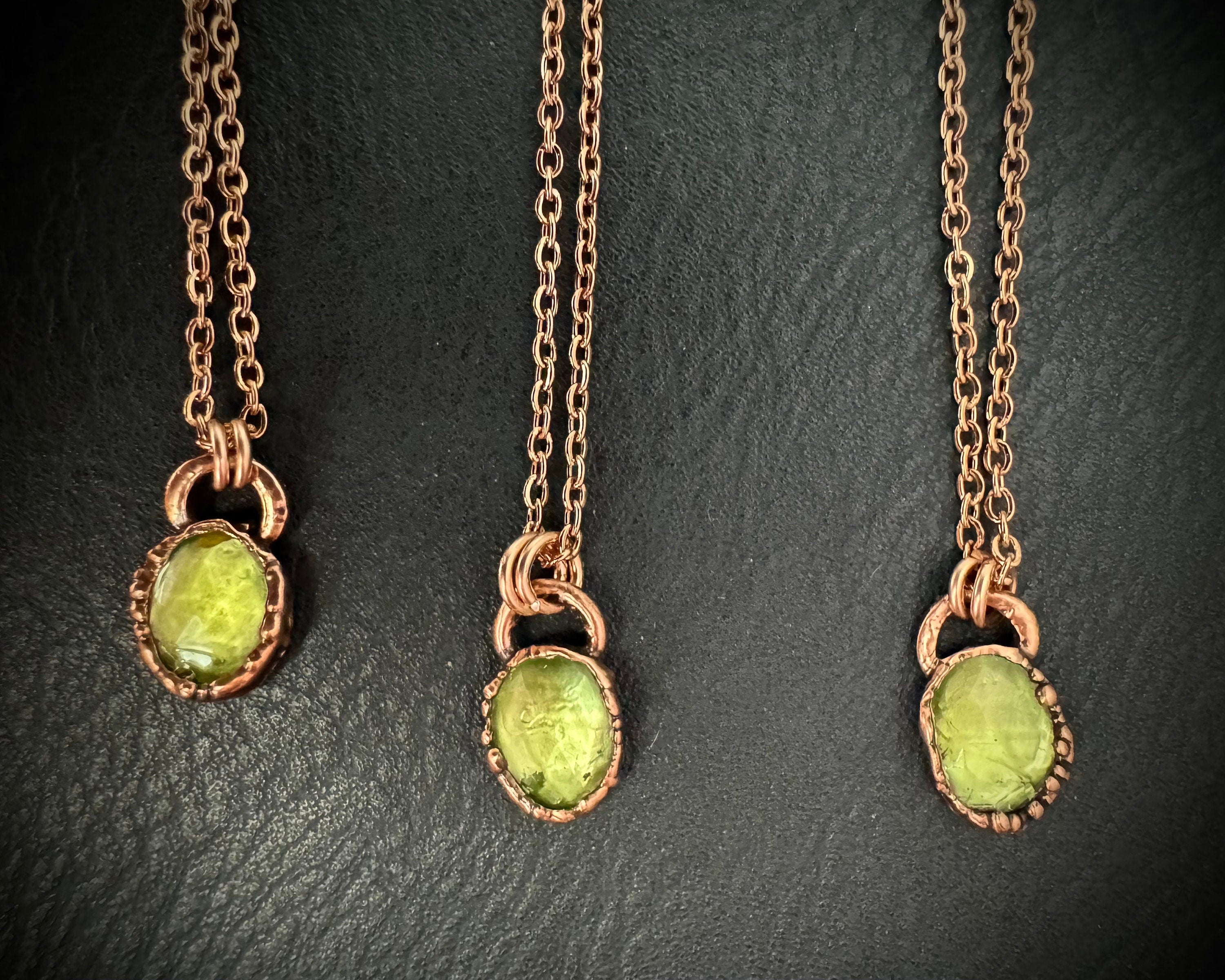Peridot Necklace / August Birthstone / Rose Cut Crystal Necklace / Electroformed Jewelry