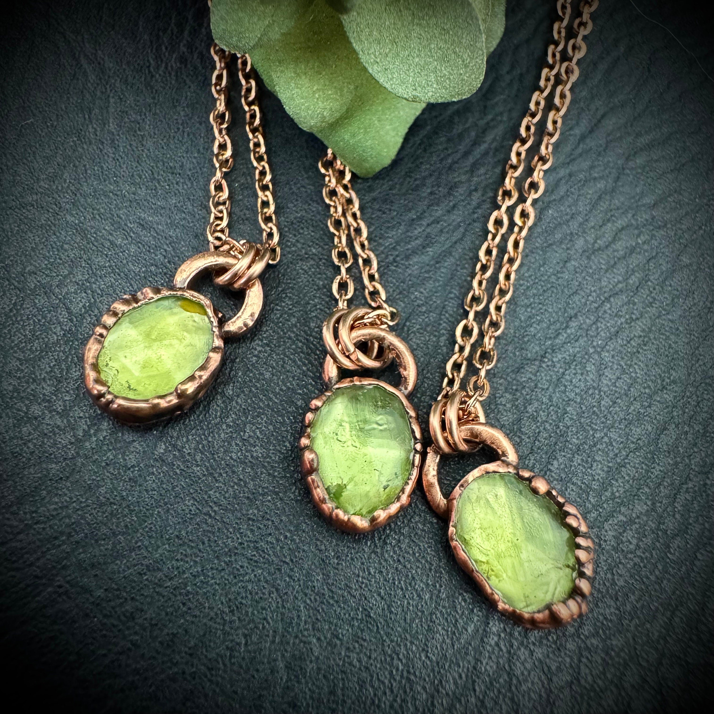Peridot Necklace / August Birthstone / Rose Cut Crystal Necklace / Electroformed Jewelry