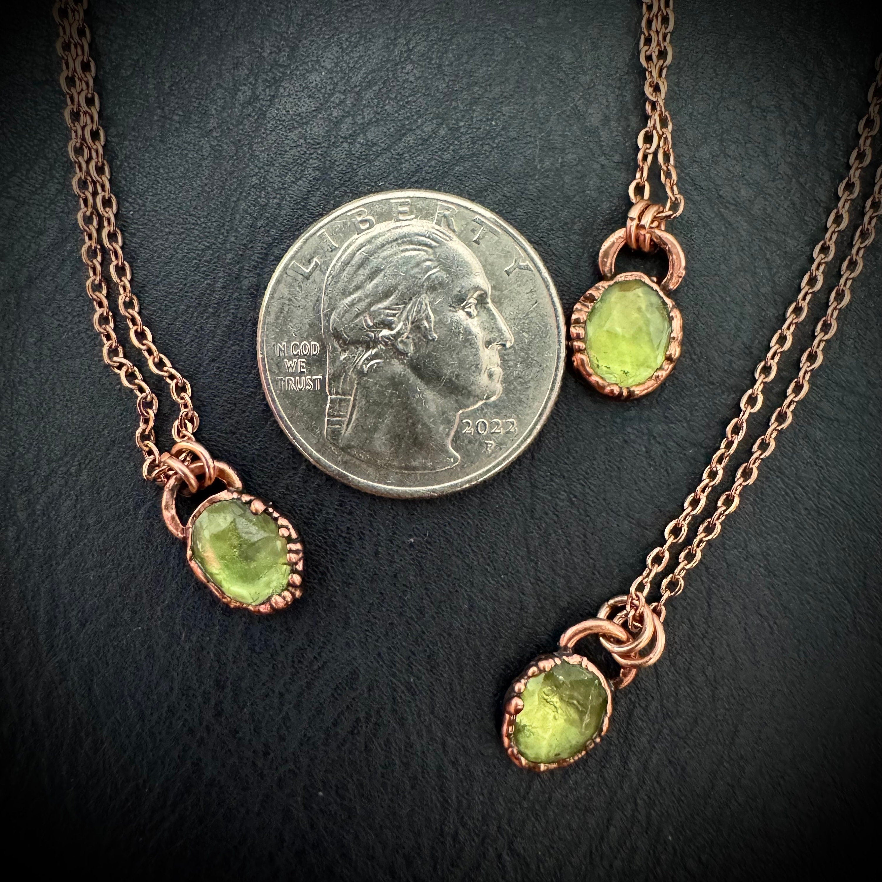 Peridot Necklace / August Birthstone / Rose Cut Crystal Necklace / Electroformed Jewelry