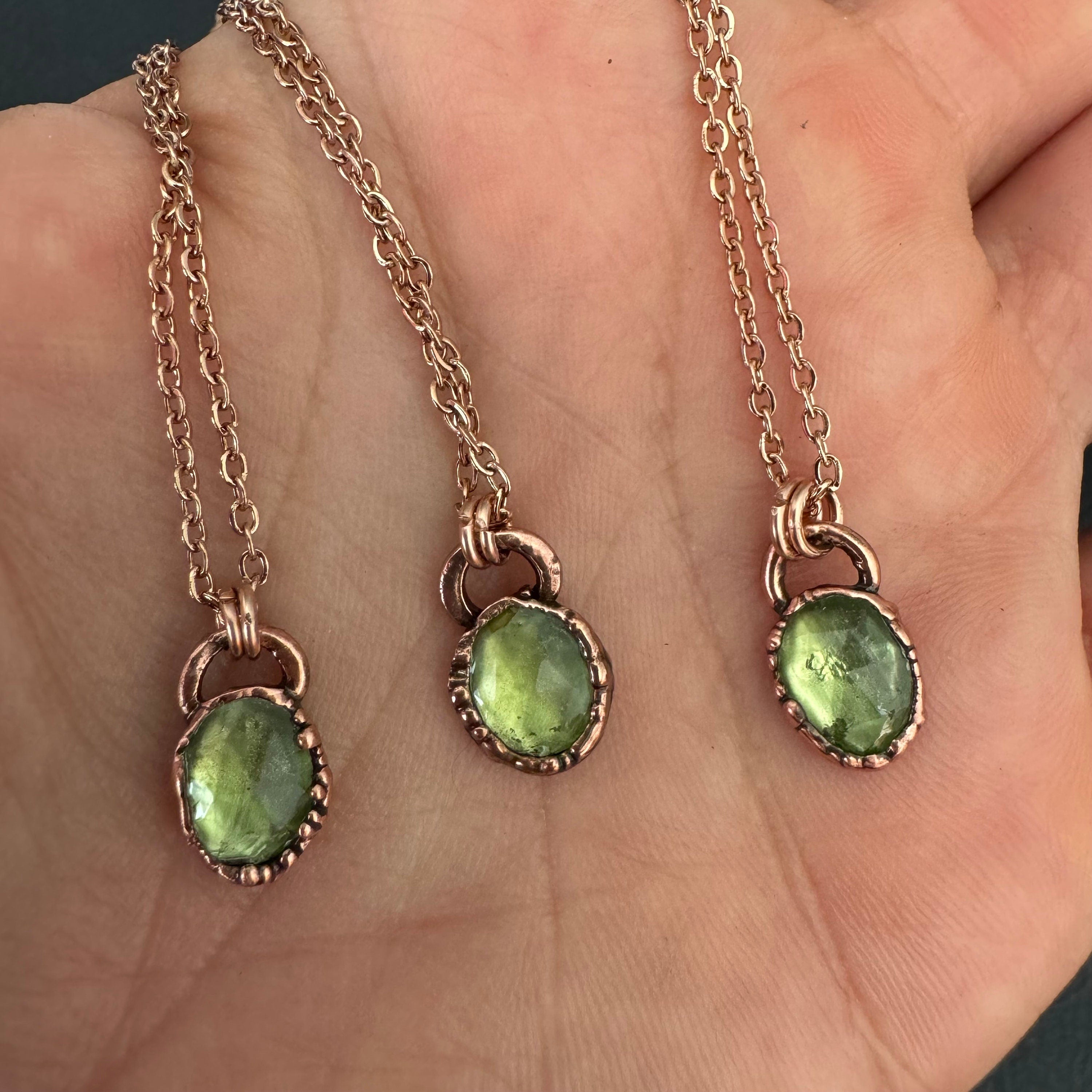Peridot Necklace / August Birthstone / Rose Cut Crystal Necklace / Electroformed Jewelry