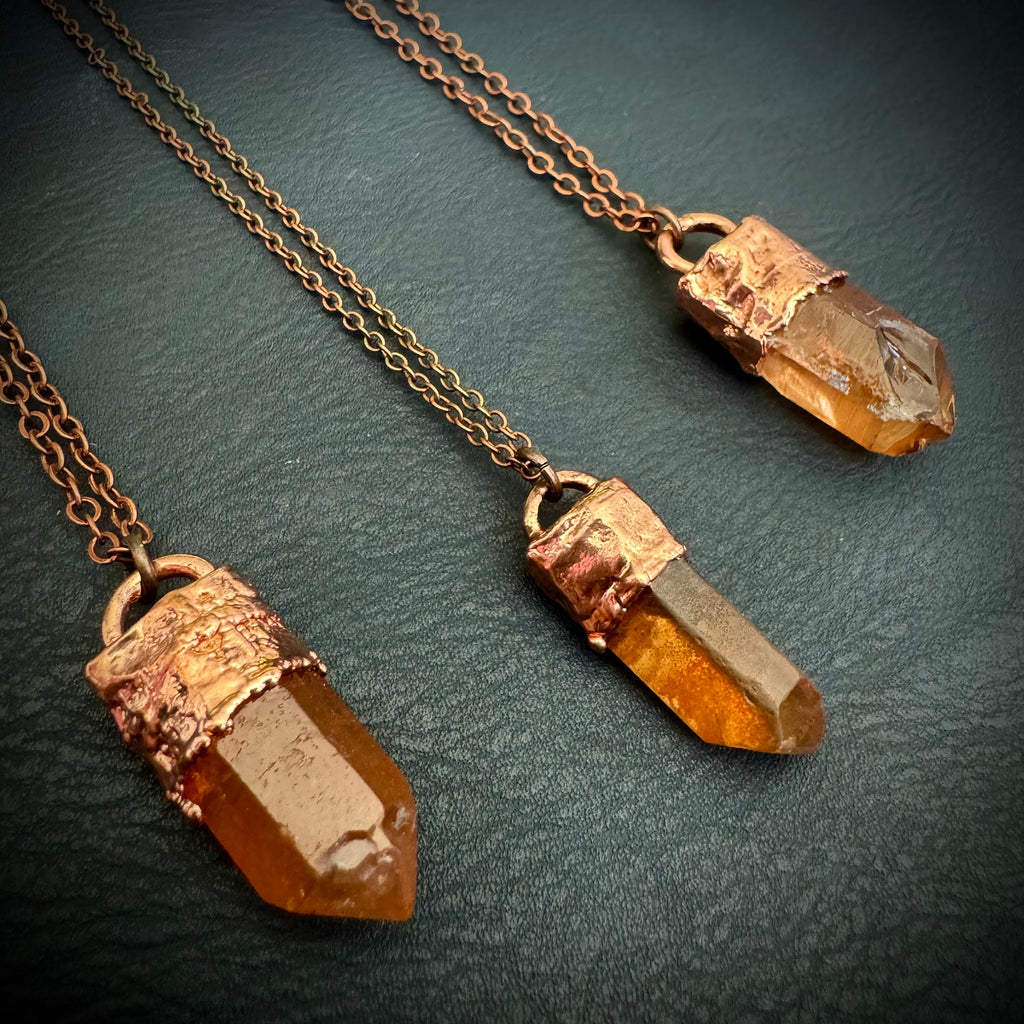 Hematite Crystal Necklace / Raw Orange Stone Necklace / Electroformed Jewelry