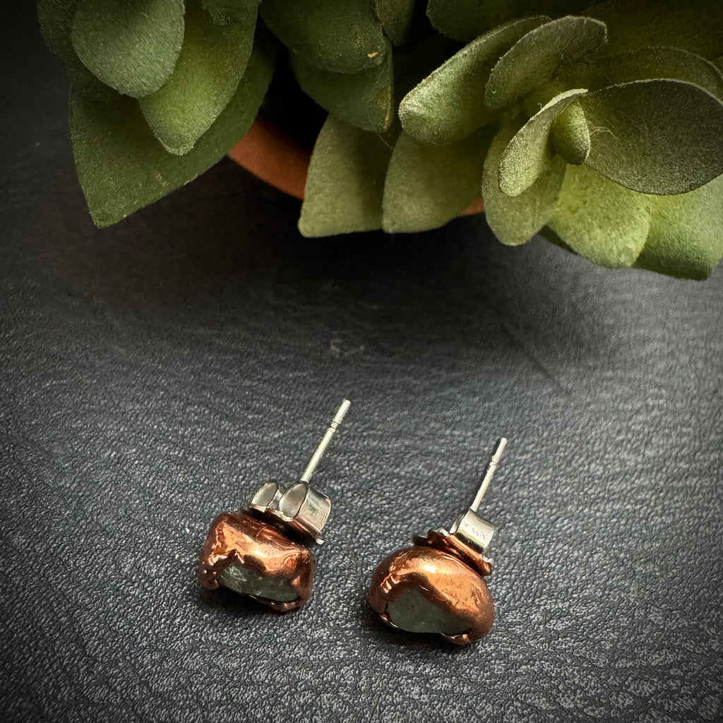 Aquamarine Earrings / Birthstone Stud Earrings / Electroformed Copper
