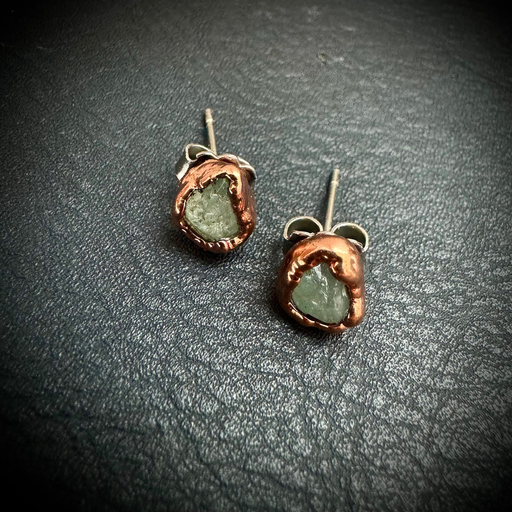 Aquamarine Earrings / Birthstone Stud Earrings / Electroformed Copper