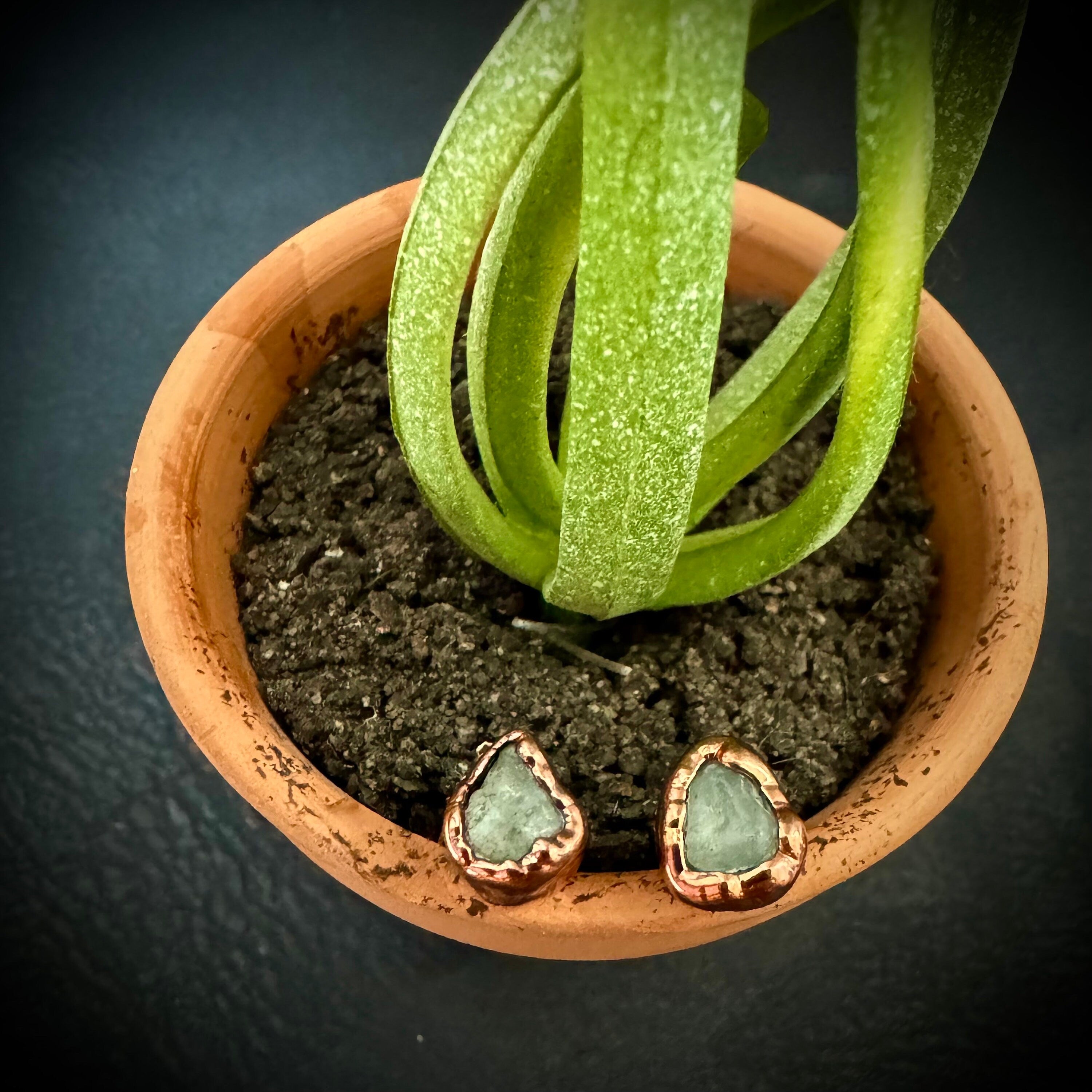Aquamarine Earrings / Birthstone Stud Earrings / Electroformed Copper