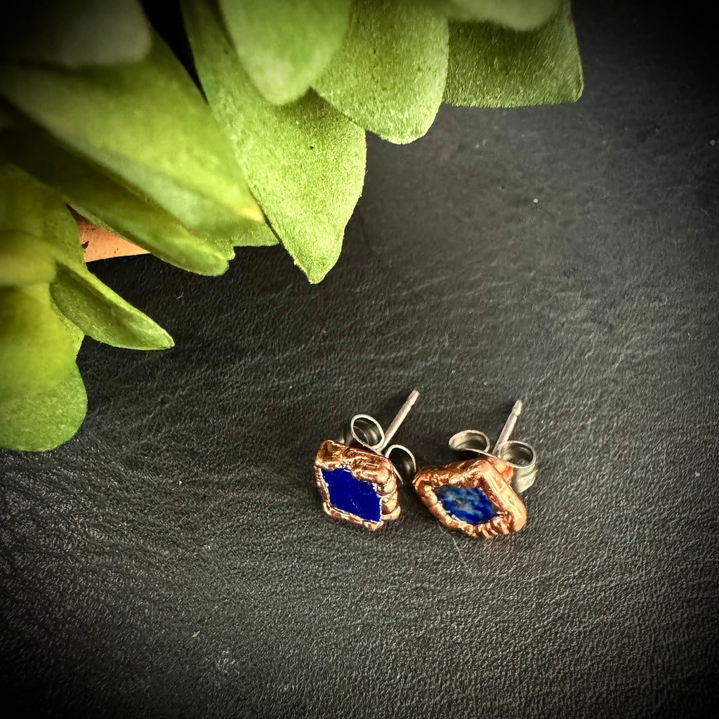 Lapis Lazuli Earrings / September Birthstone Earrings / Simple Copper Studs / Electroformed Jewelry