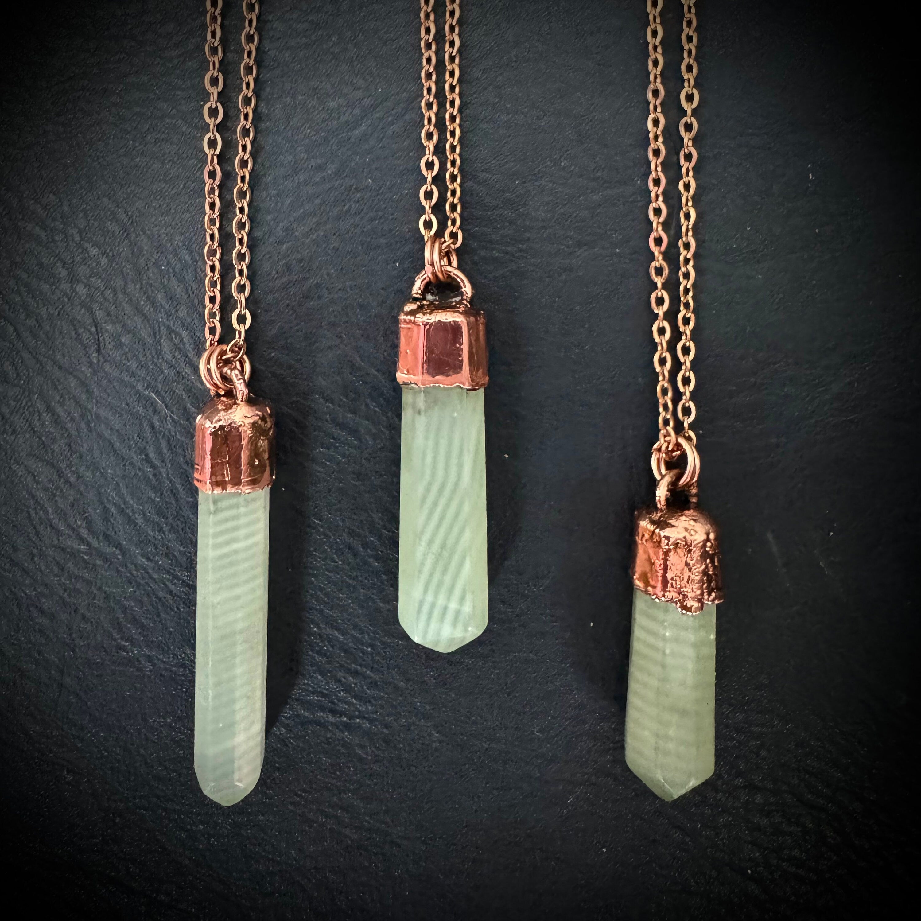 Electroformed Copper Pistachio Calcite Point Necklace