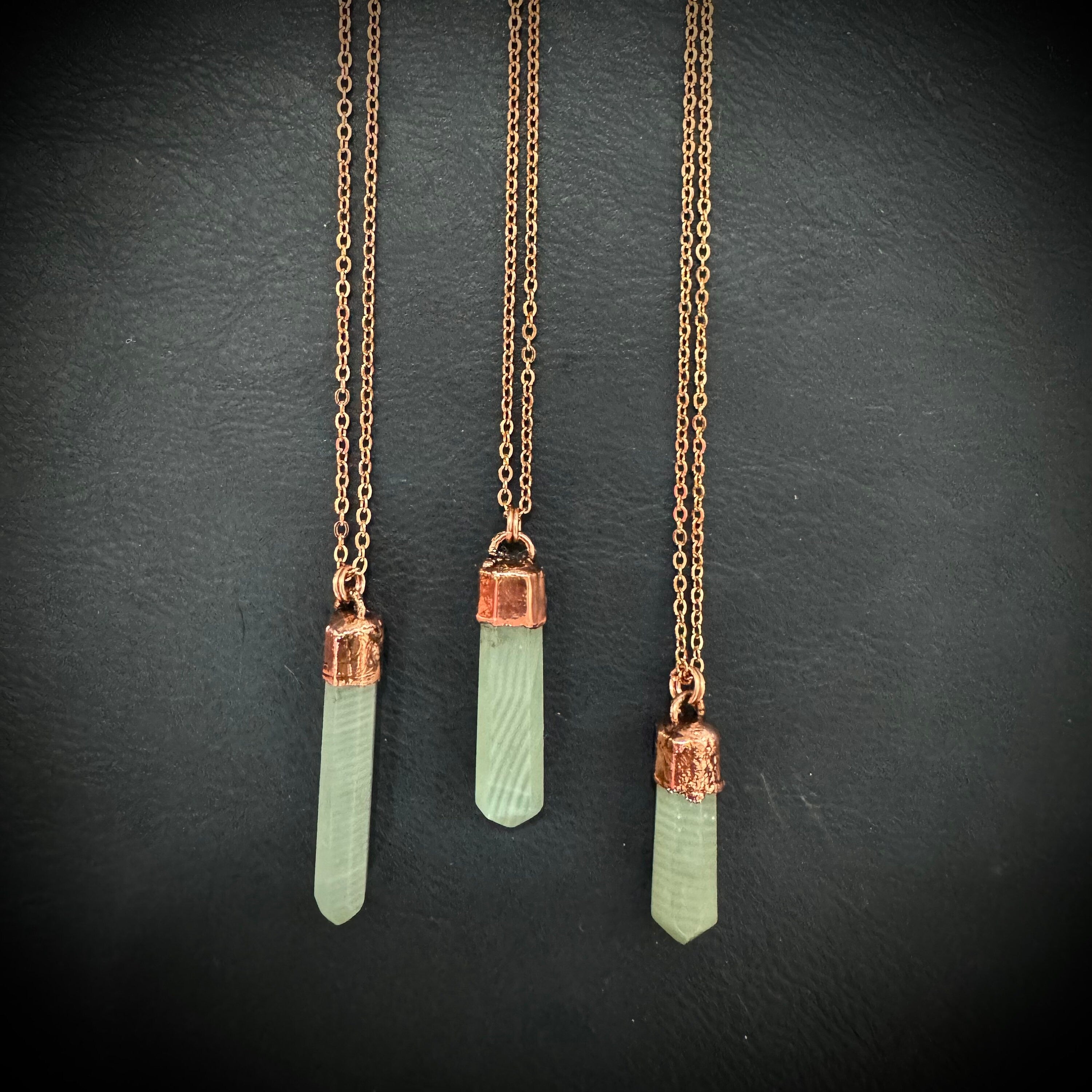 Electroformed Copper Pistachio Calcite Point Necklace