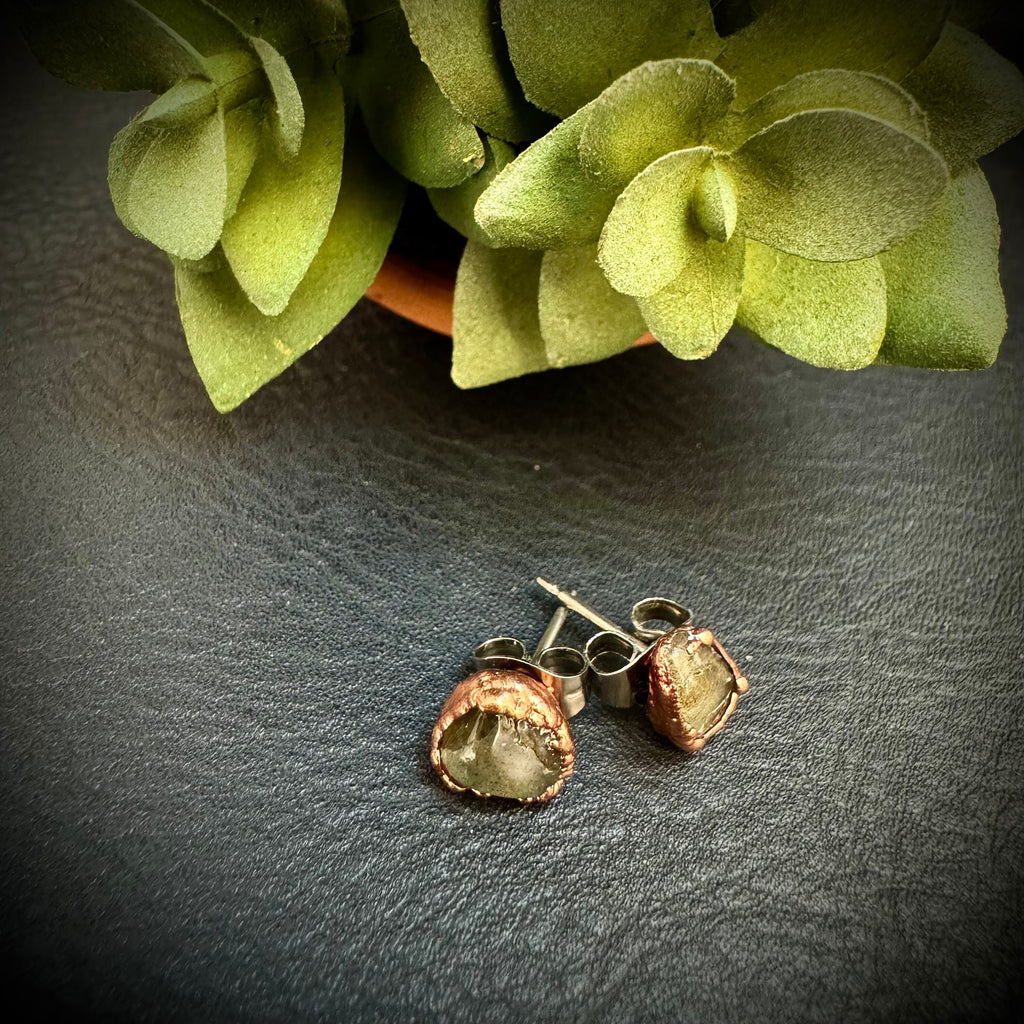 Labradorite Earrings / Copper Studs / Electroformed Jewelry