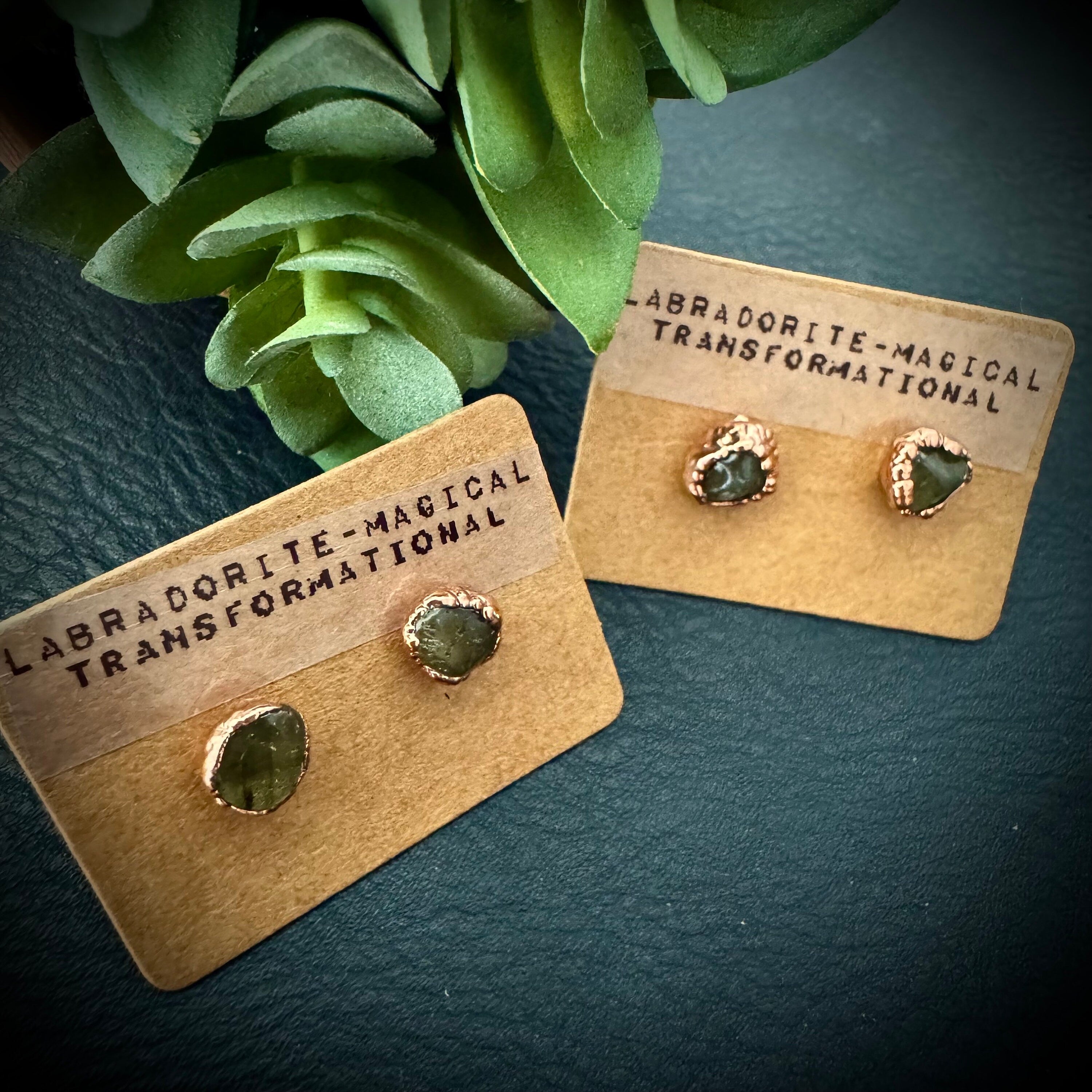 Labradorite Earrings / Copper Studs / Electroformed Jewelry