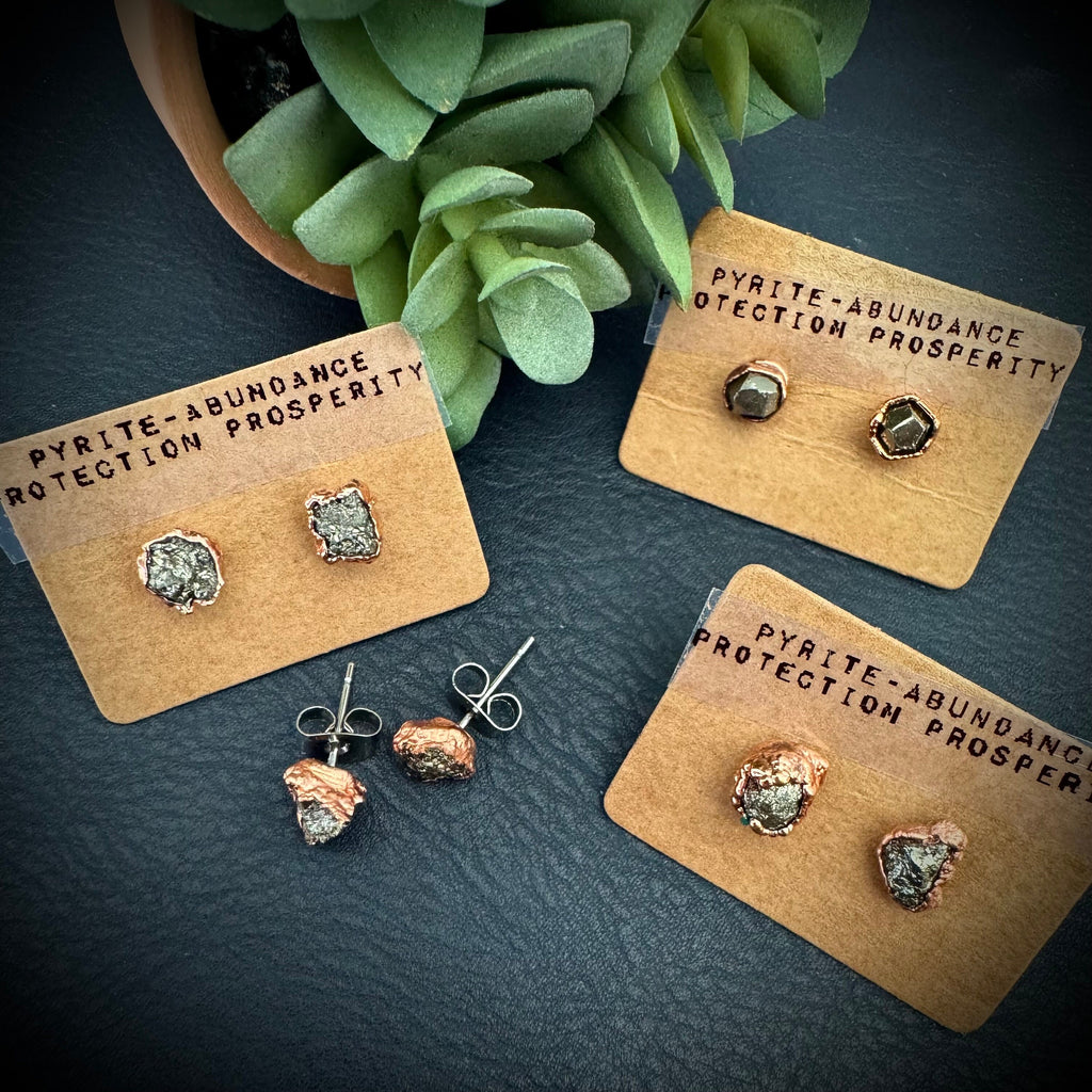 Raw Pyrite Copper Stud Earrings / Copper Studs / Electroformed Jewelry