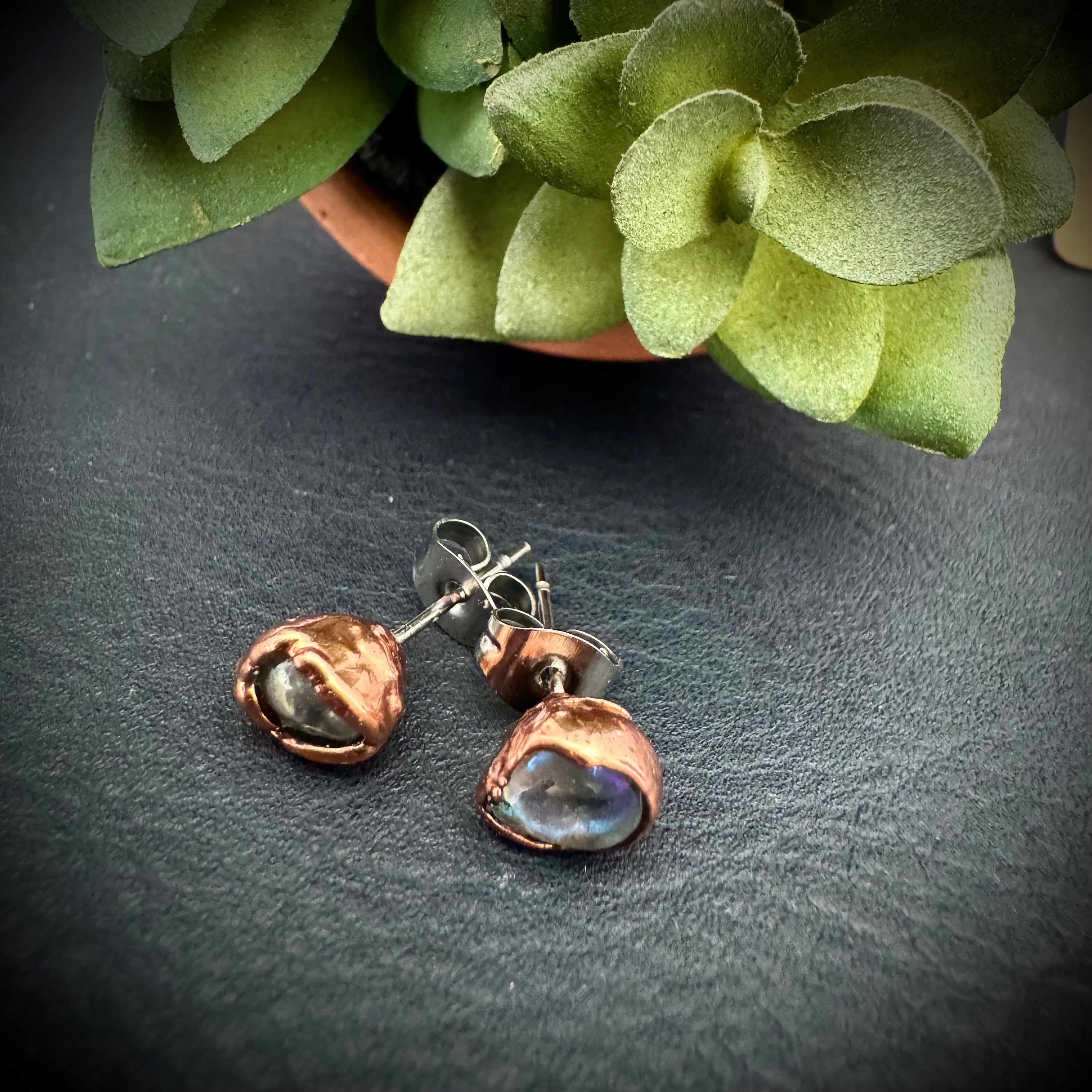 Aura Quartz Earrings  / Crystal Stud Earrings / Electroformed Copper Jewelry