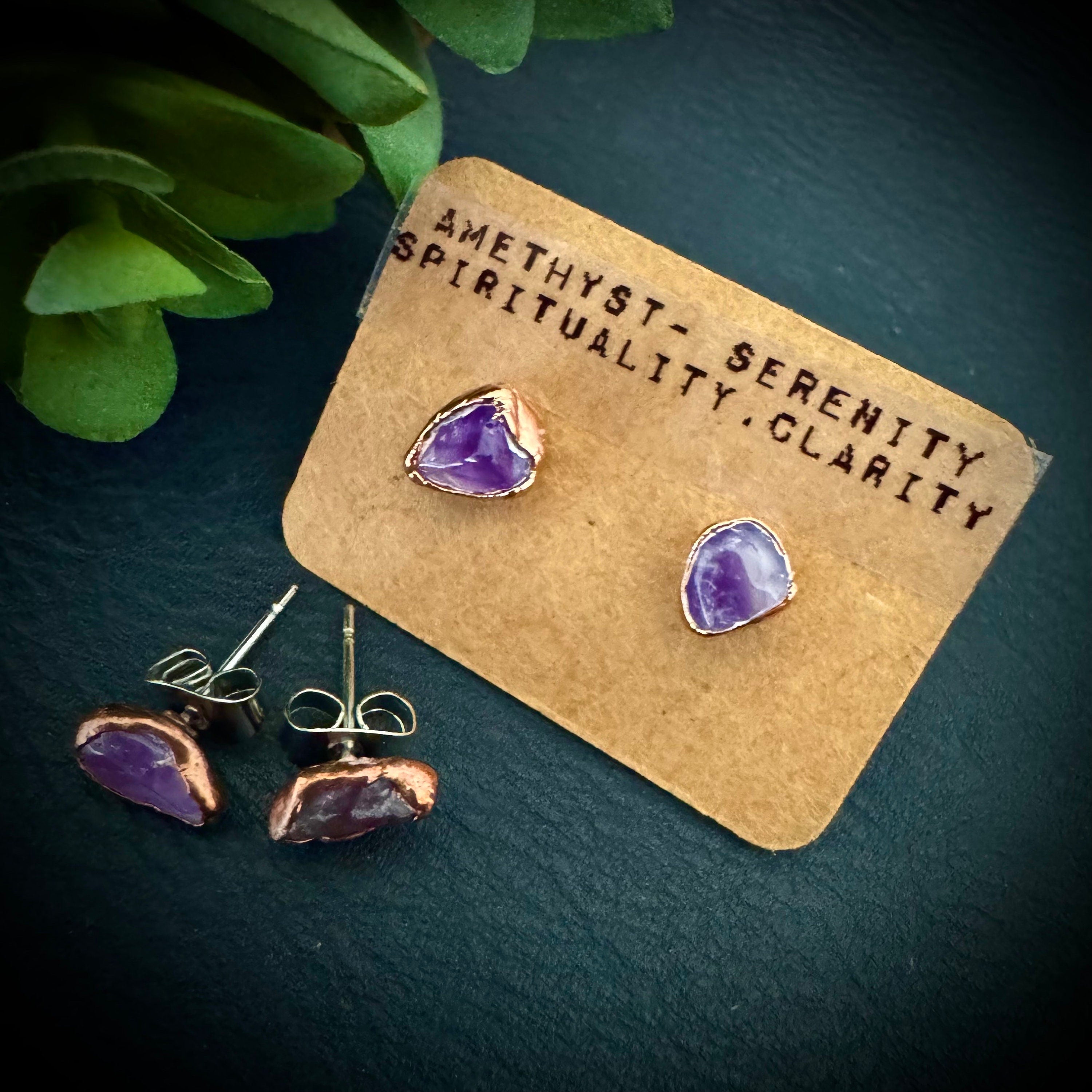 Electroformed Copper Amethyst Earrings, February Birthstone