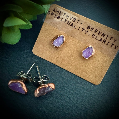 Electroformed Copper Amethyst Earrings, February Birthstone
