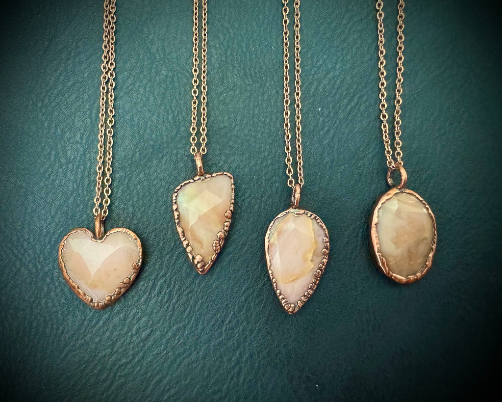 Pink Opal Rose Cut Necklace: Electroformed Copper Pendant, October Birthstone