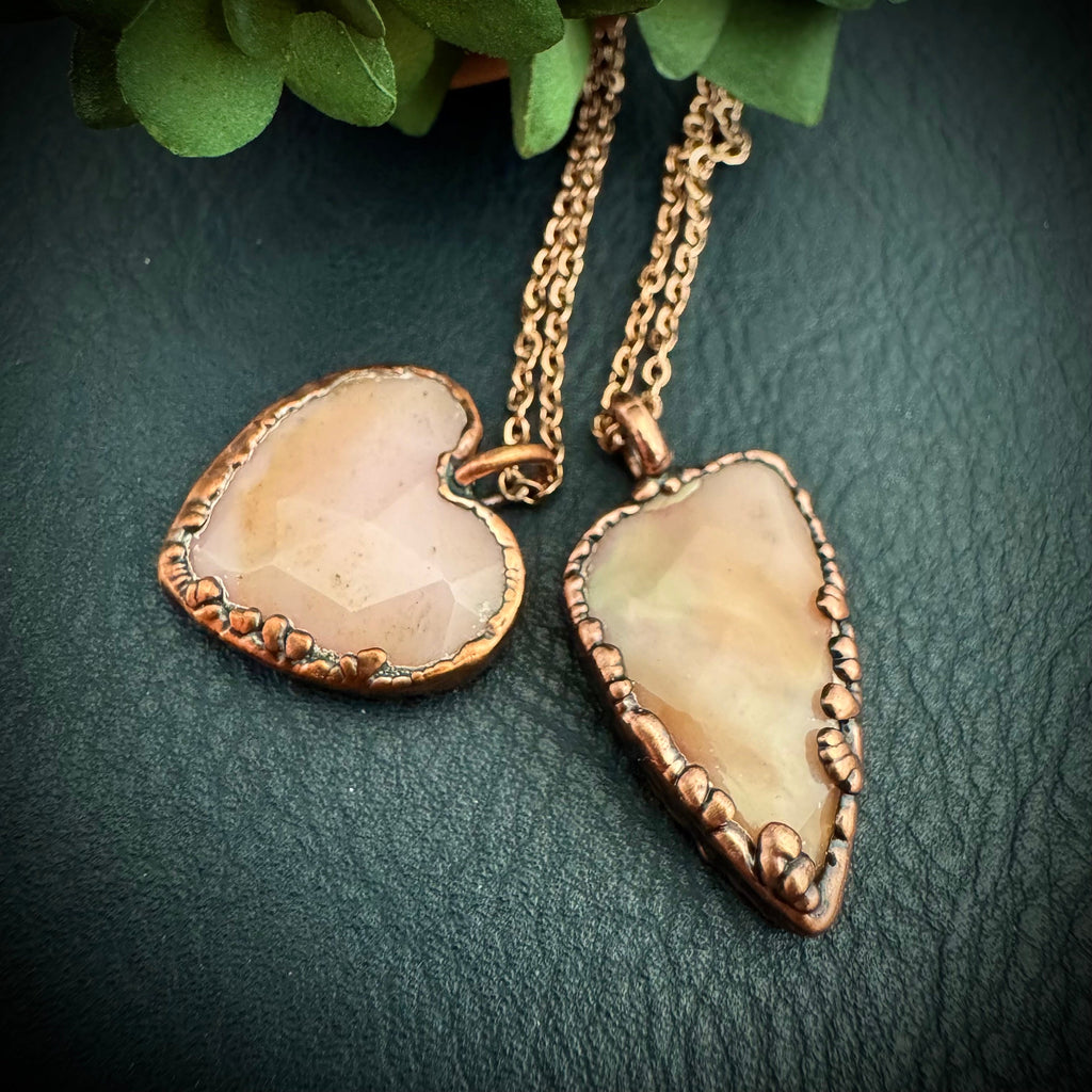 Pink Opal Rose Cut Necklace: Electroformed Copper Pendant, October Birthstone