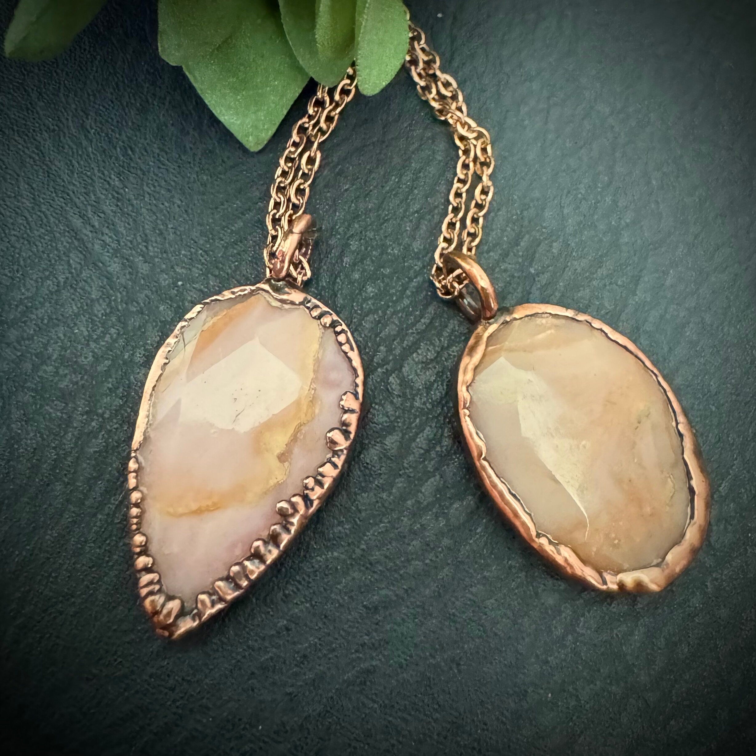 Pink Opal Rose Cut Necklace: Electroformed Copper Pendant, October Birthstone