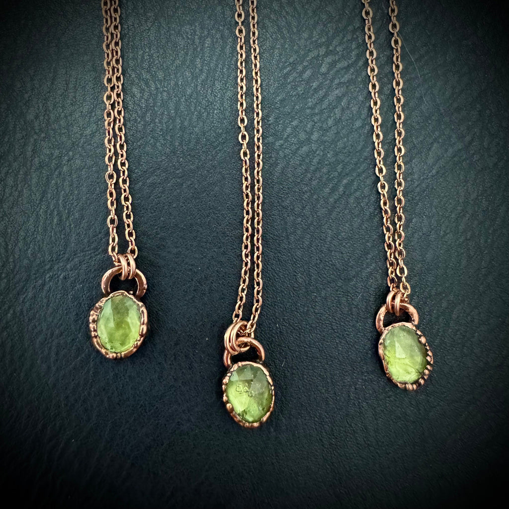Peridot Necklace / August Birthstone / Rose Cut Crystal Necklace / Electroformed Jewelry