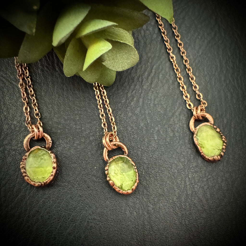 Peridot Necklace / August Birthstone / Rose Cut Crystal Necklace / Electroformed Jewelry