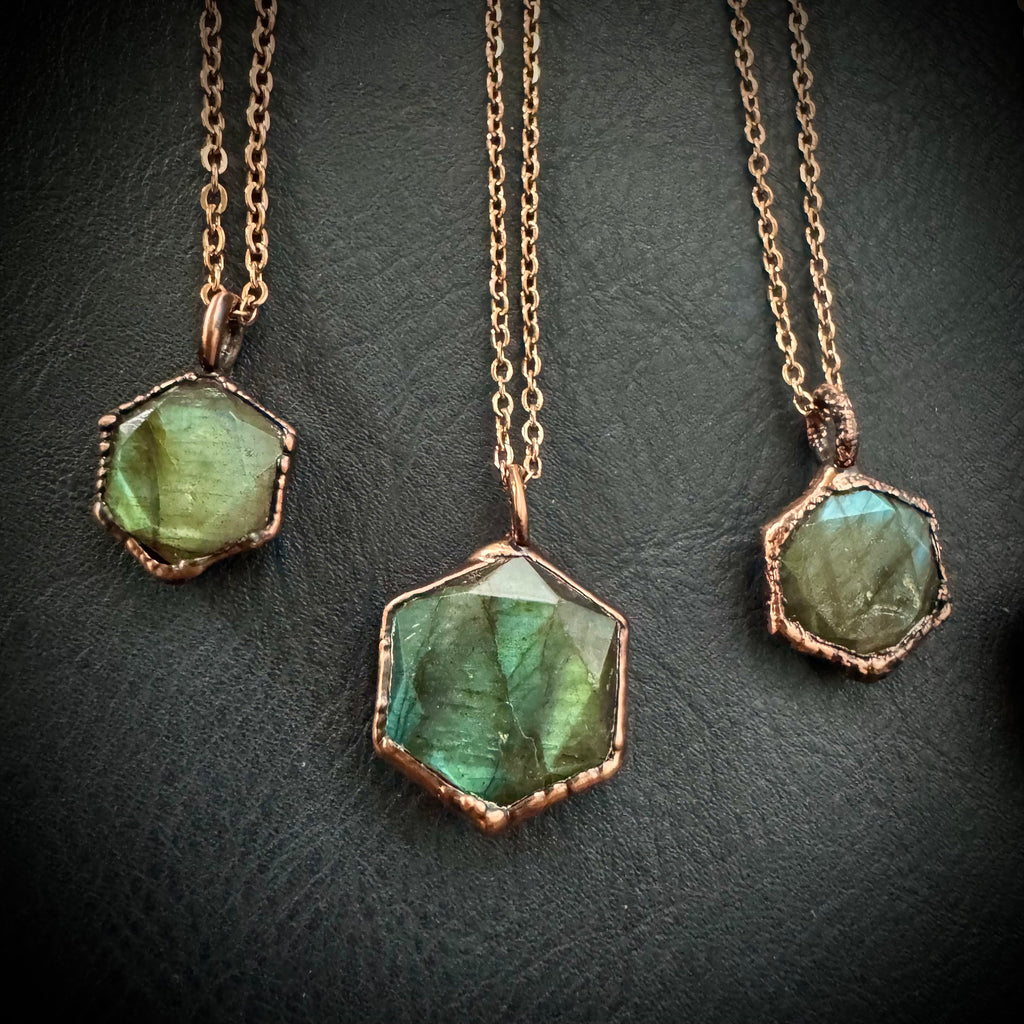 Labradorite Hexagonal Necklace / Gemstone Necklace / Electroformed Jewelry