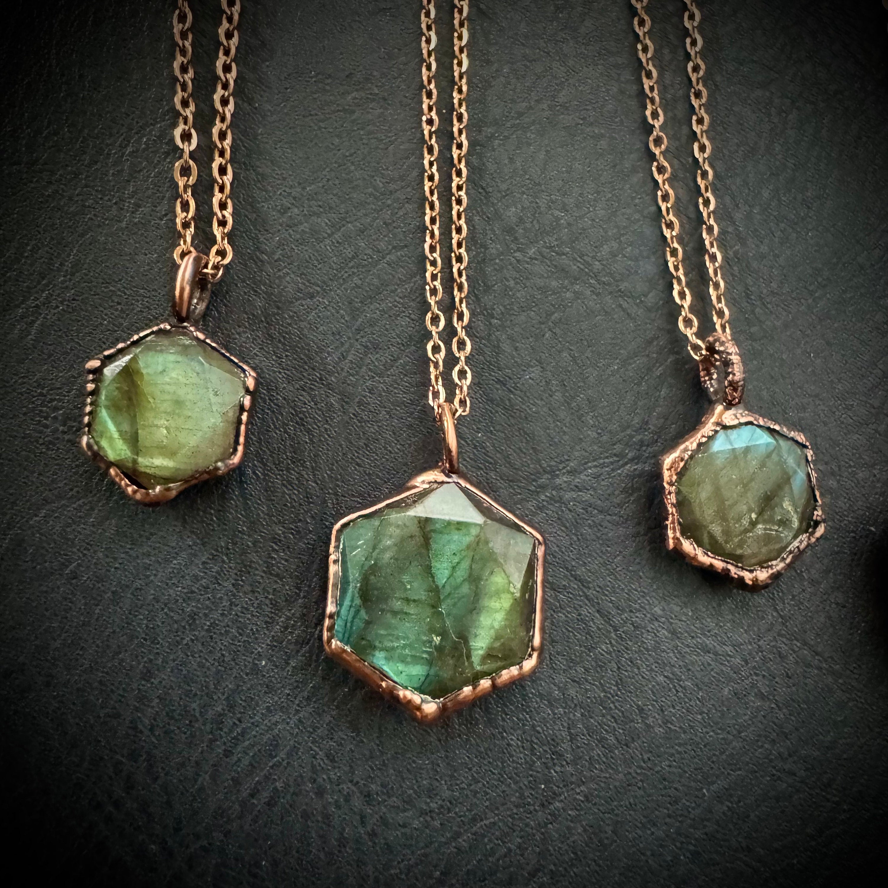 Labradorite Hexagonal Necklace / Gemstone Necklace / Electroformed Jewelry