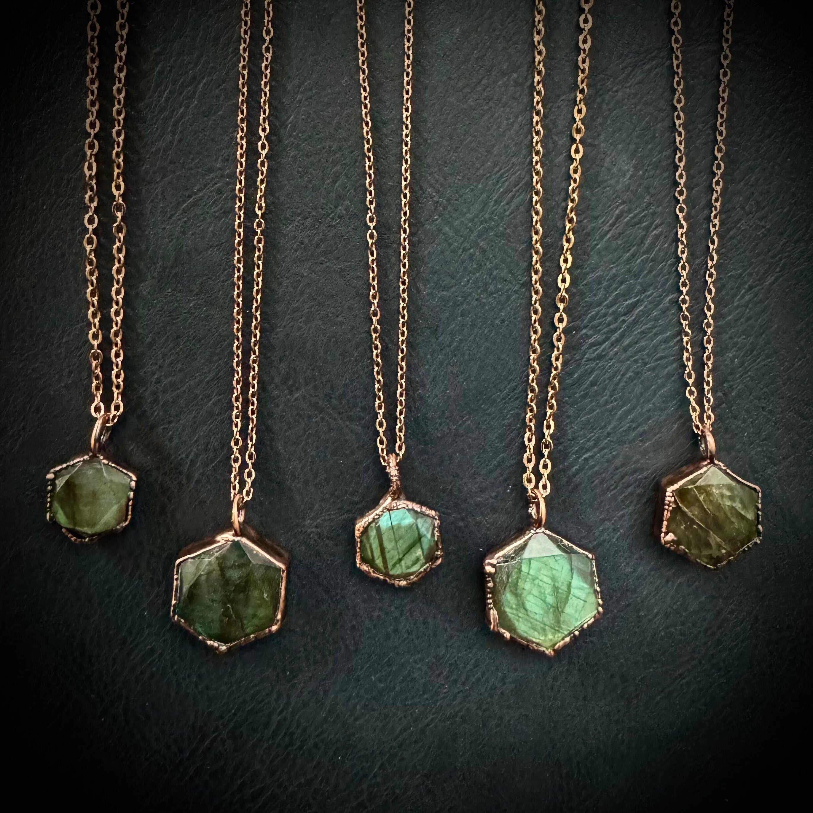 Labradorite Hexagonal Necklace / Gemstone Necklace / Electroformed Jewelry