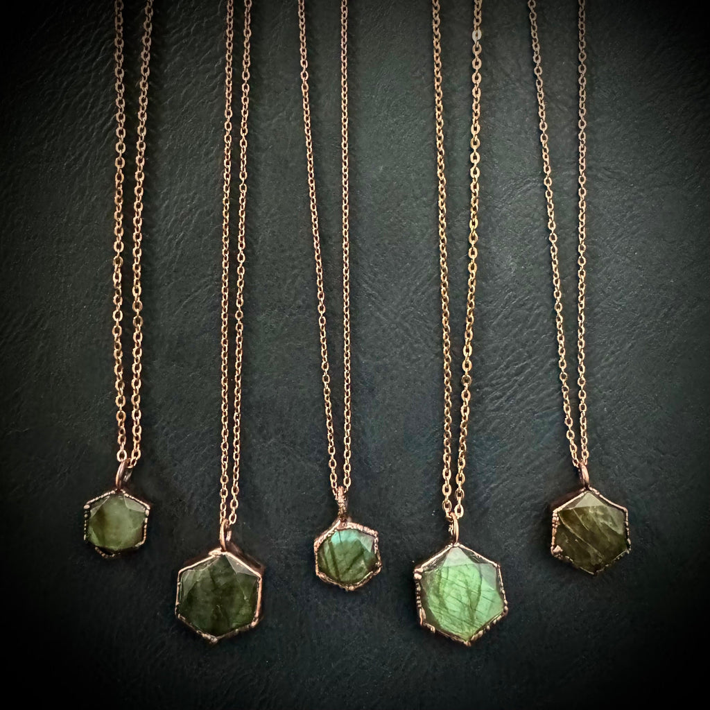 Labradorite Hexagonal Necklace / Gemstone Necklace / Electroformed Jewelry