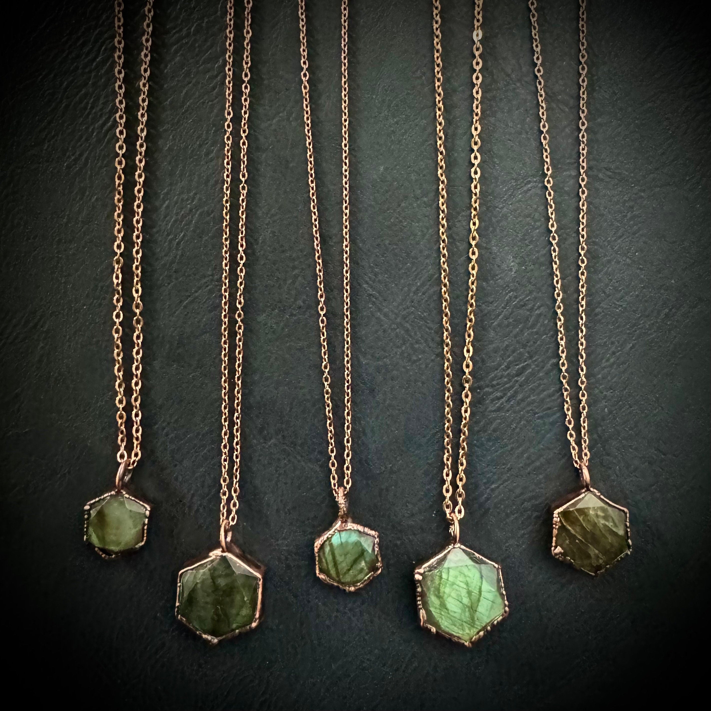Labradorite Hexagonal Necklace / Gemstone Necklace / Electroformed Jewelry