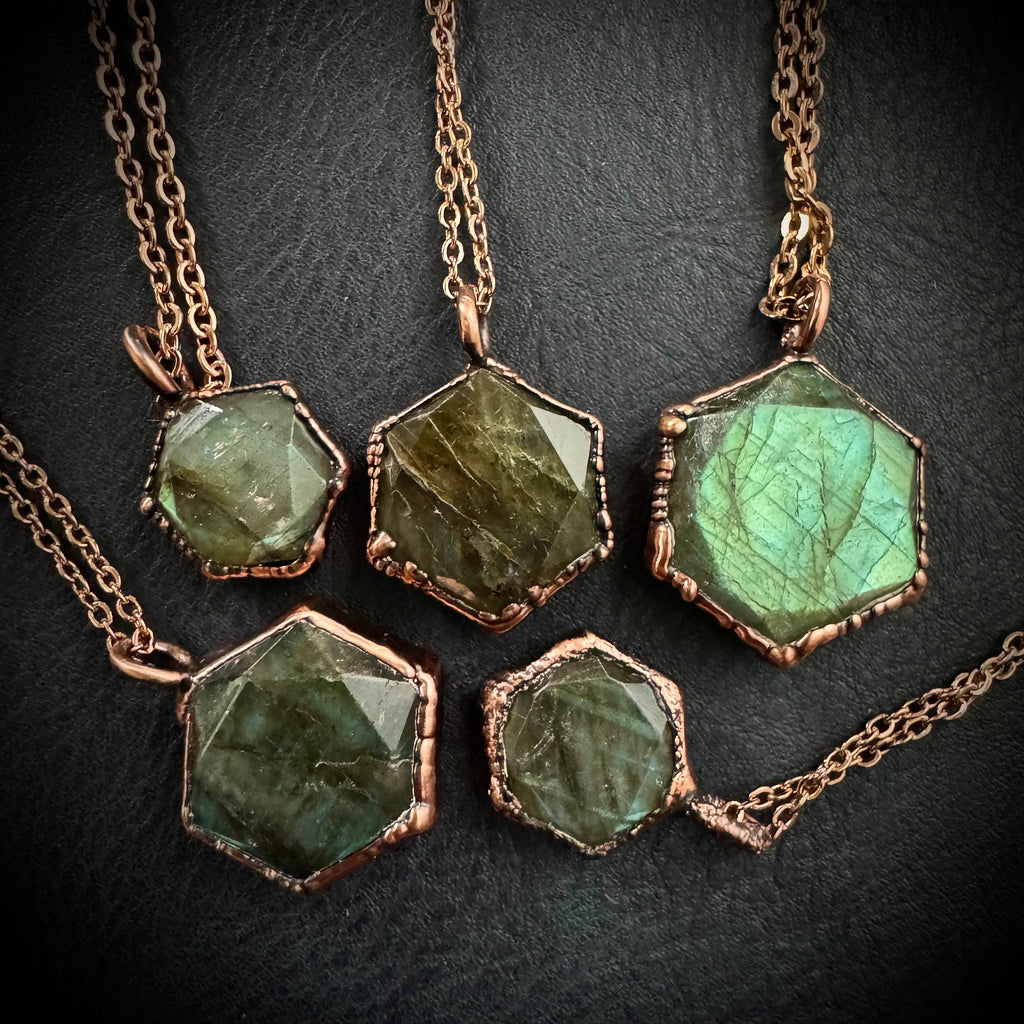Labradorite Hexagonal Necklace / Gemstone Necklace / Electroformed Jewelry
