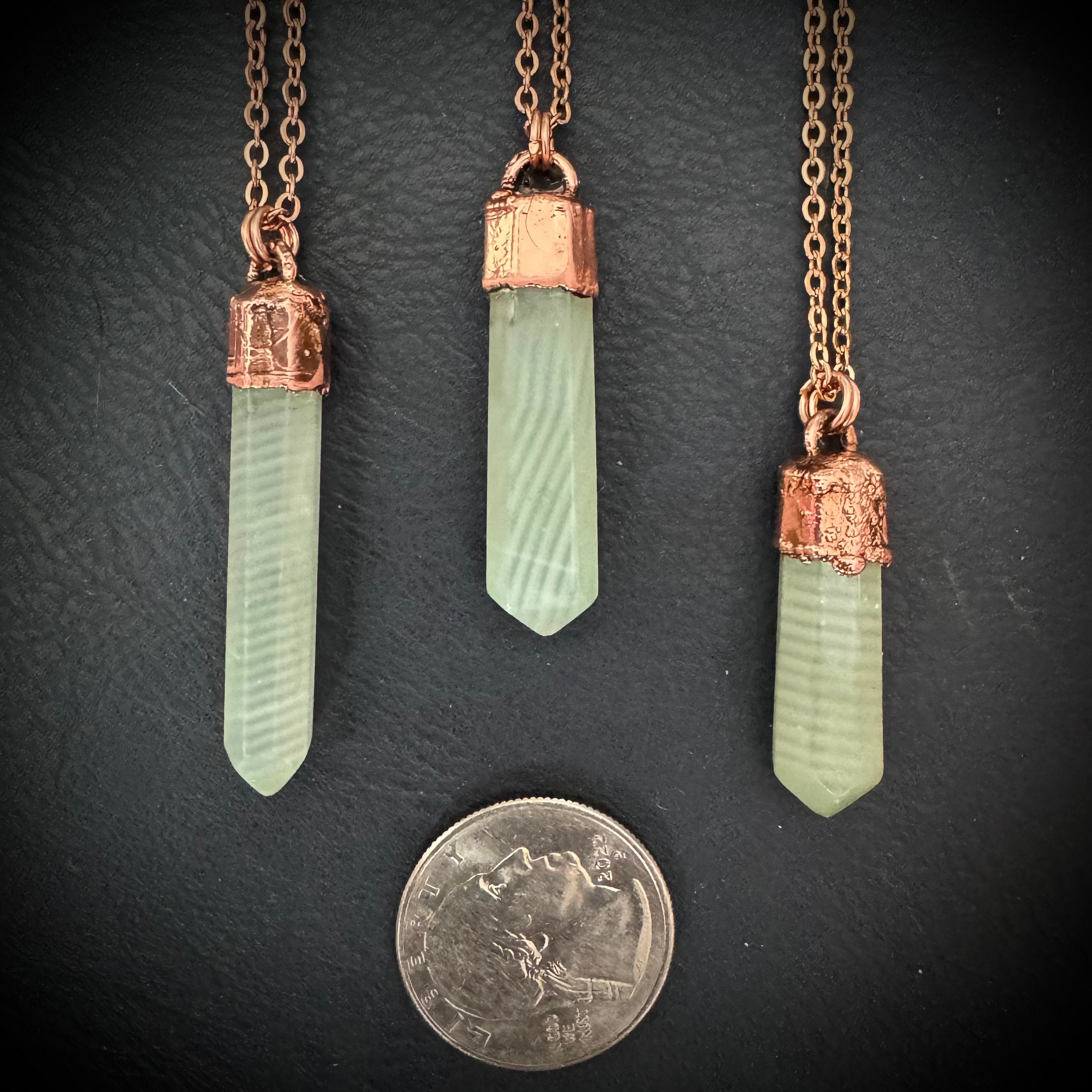 Electroformed Copper Pistachio Calcite Point Necklace