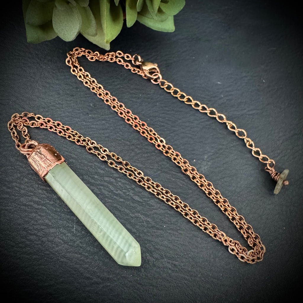 Electroformed Copper Pistachio Calcite Point Necklace