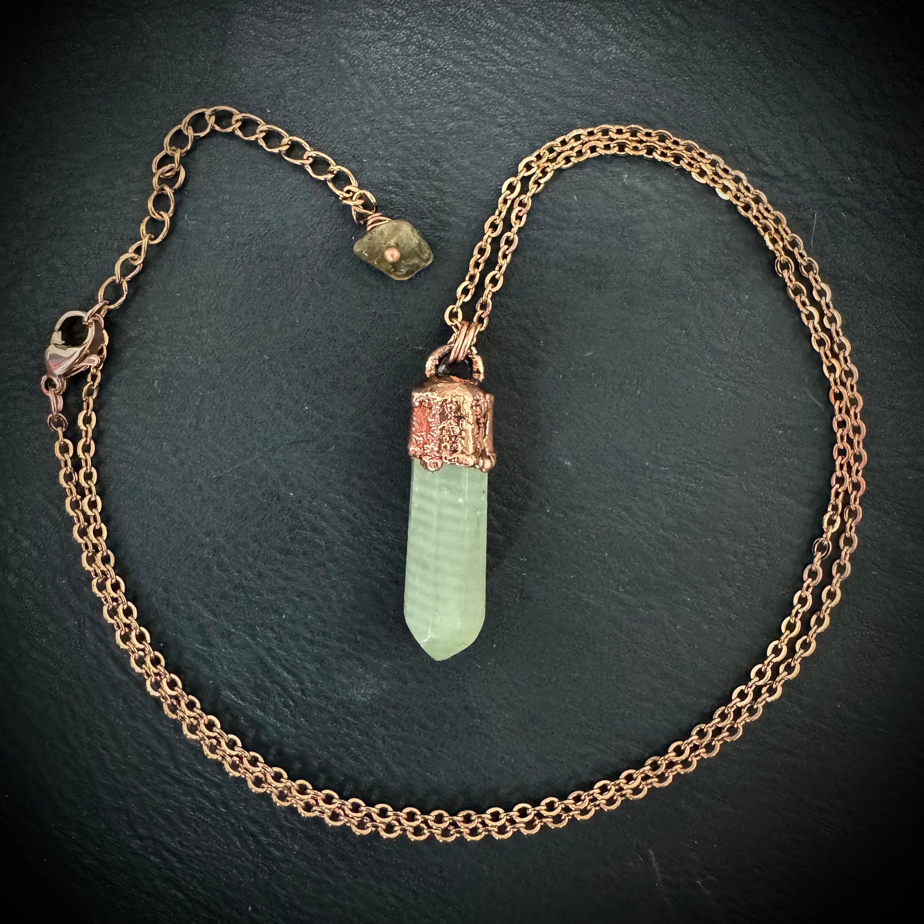 Electroformed Copper Pistachio Calcite Point Necklace