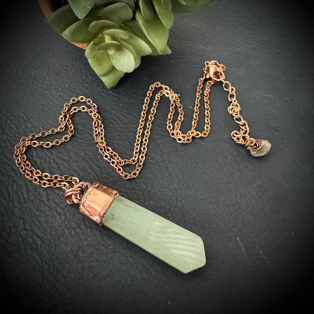Electroformed Copper Pistachio Calcite Point Necklace