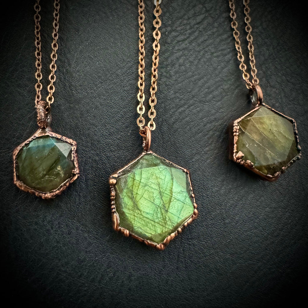 Labradorite Hexagonal Necklace / Gemstone Necklace / Electroformed Jewelry