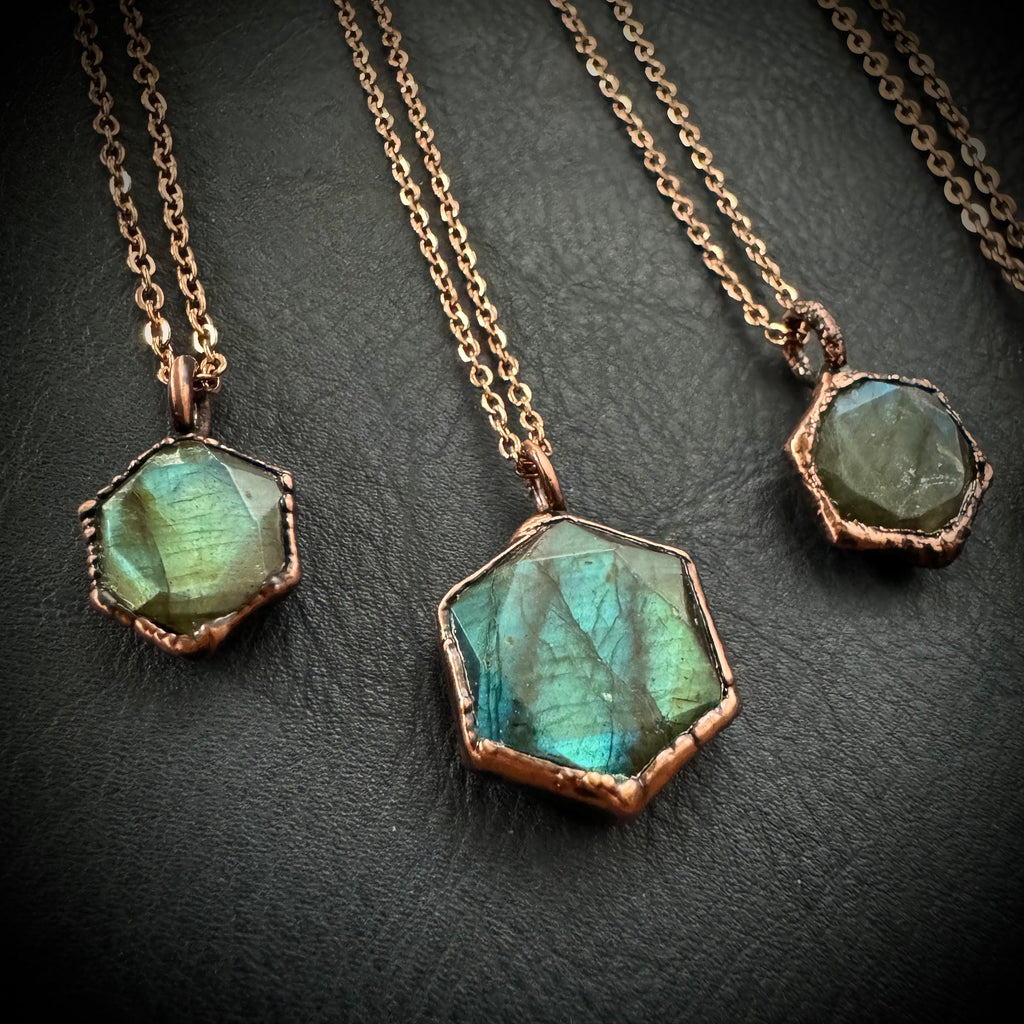 Labradorite Hexagonal Necklace / Gemstone Necklace / Electroformed Jewelry