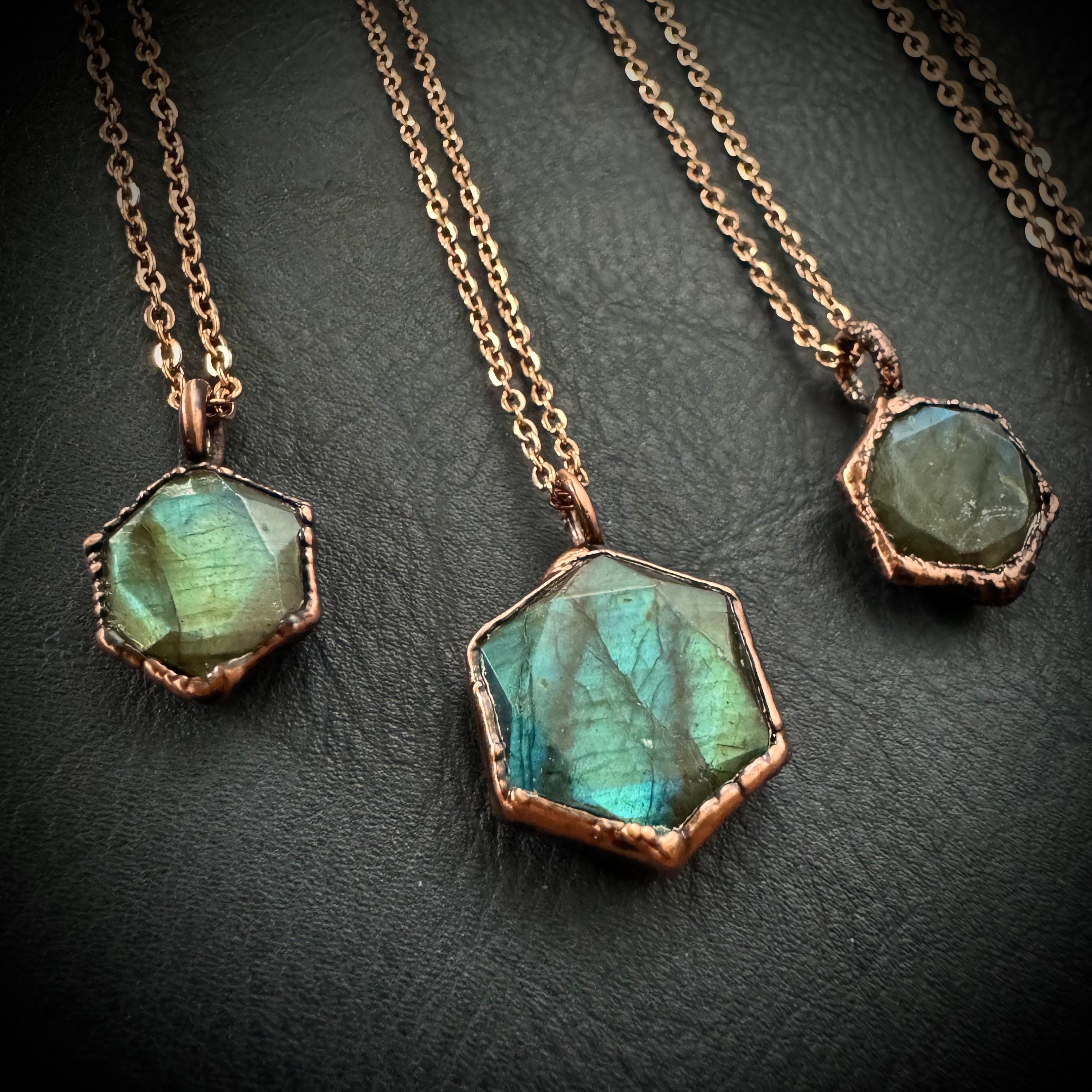 Labradorite Hexagonal Necklace / Gemstone Necklace / Electroformed Jewelry