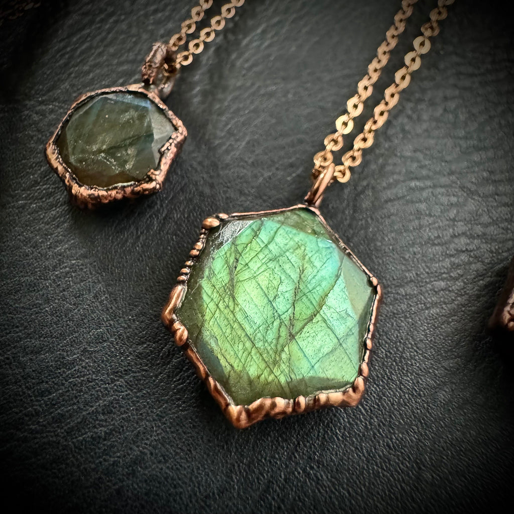 Labradorite Hexagonal Necklace / Gemstone Necklace / Electroformed Jewelry