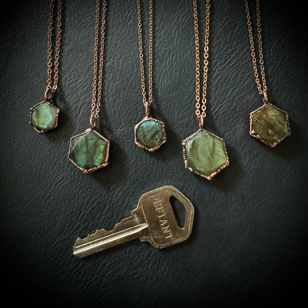Labradorite Hexagonal Necklace / Gemstone Necklace / Electroformed Jewelry
