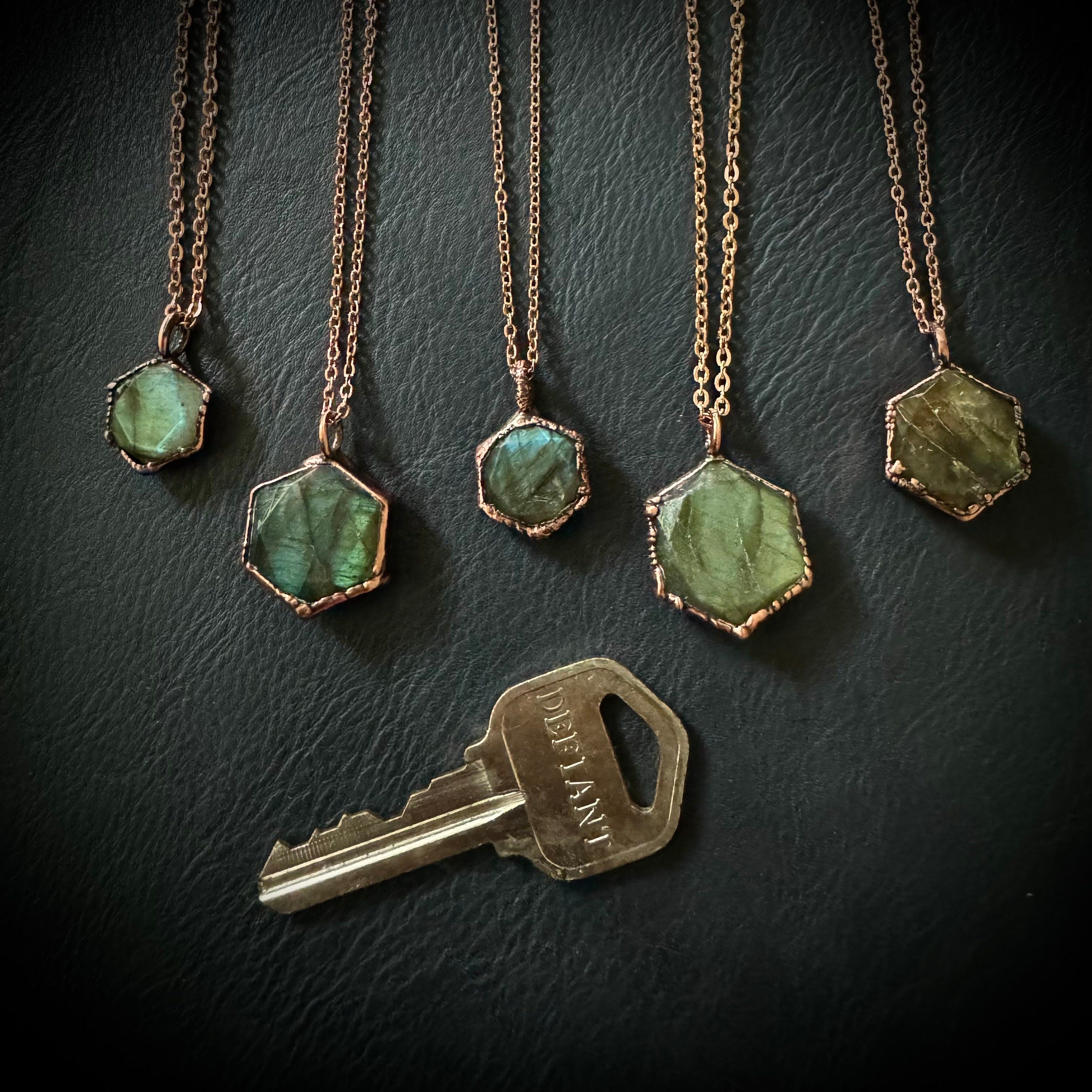 Labradorite Hexagonal Necklace / Gemstone Necklace / Electroformed Jewelry