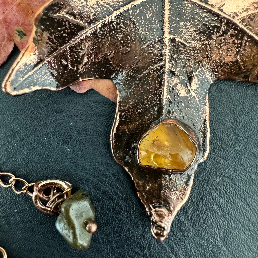 Citrine Real Fall Leaf Necklace / Electroformed Copper Leaf / Nature Inspired Necklace / November Birthstone Necklace / Fall Autumn Necklace