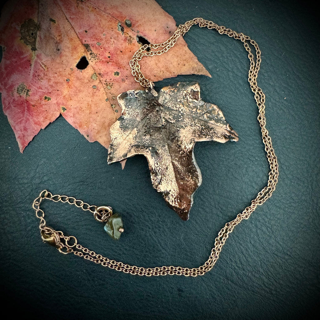 Citrine Real Fall Leaf Necklace / Electroformed Copper Leaf / Nature Inspired Necklace / November Birthstone Necklace / Fall Autumn Necklace