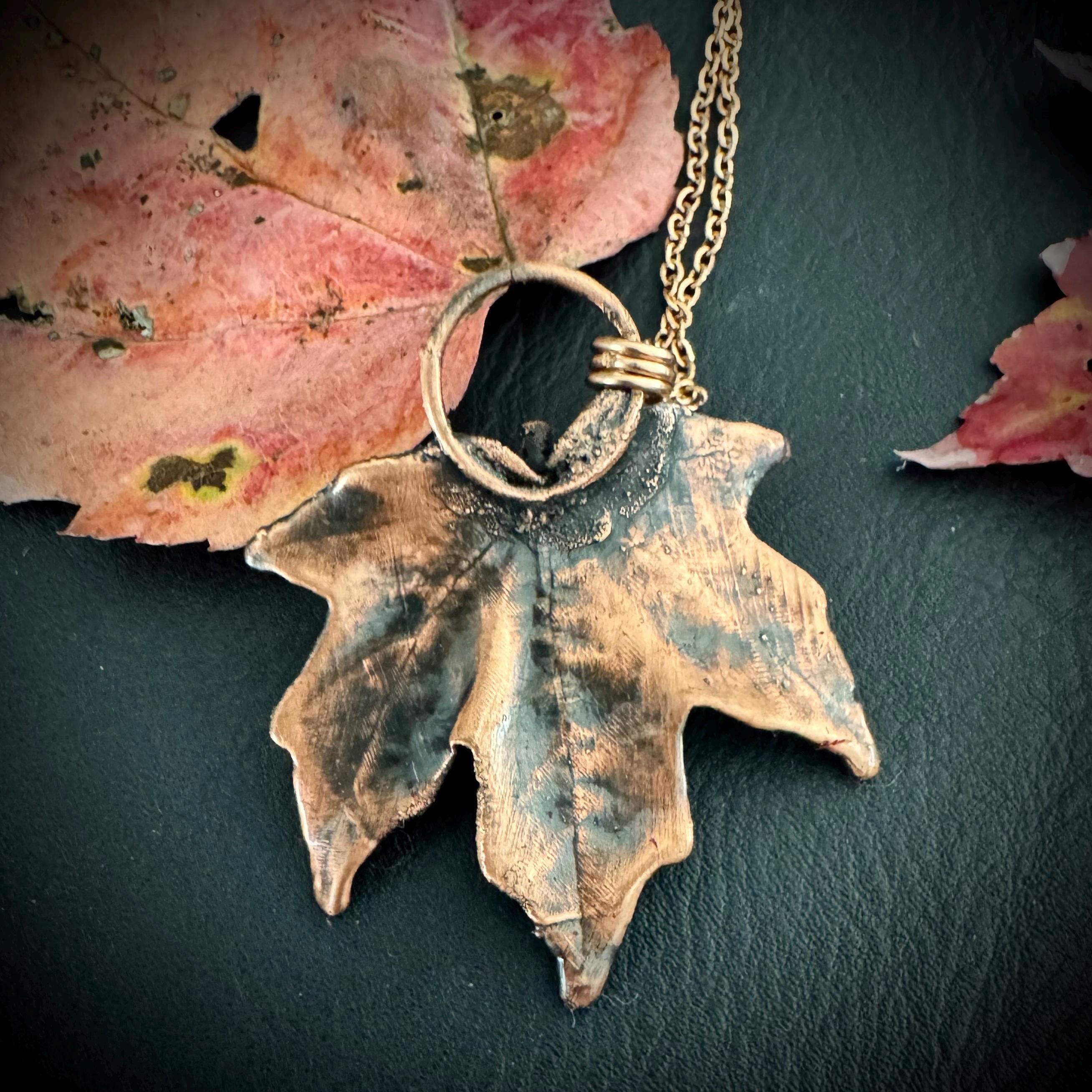 Herkimer Diamond Leaf Necklace: Electroformed Copper, Nature Inspired
