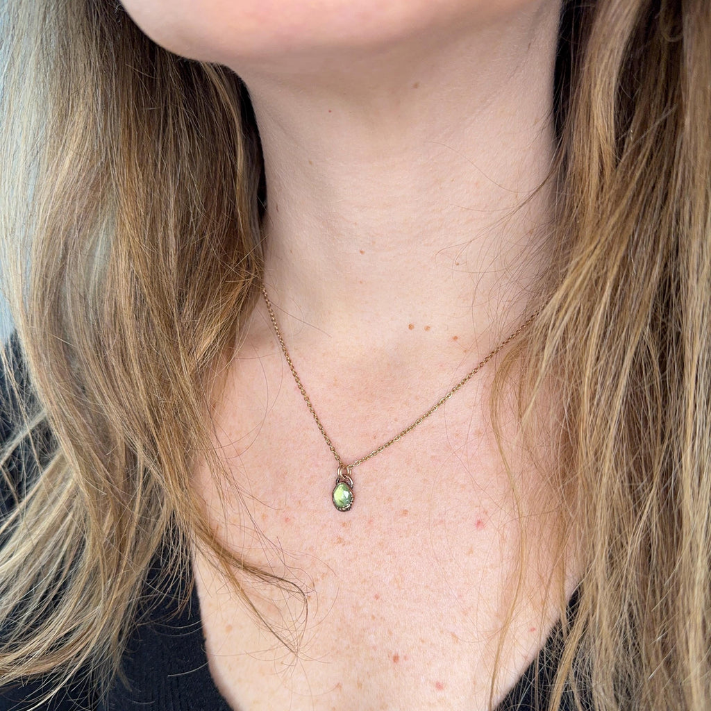 Peridot Necklace / August Birthstone / Rose Cut Crystal Necklace / Electroformed Jewelry