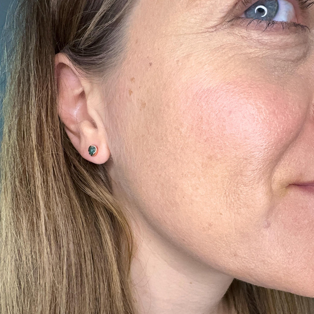 Emerald Copper Stud Earrings Birthstone May / Electroformed Mineral Jewelry / Simple Studs