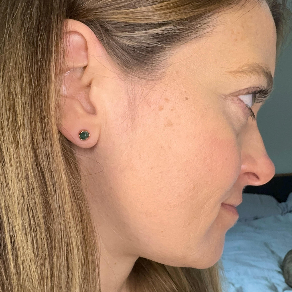 Emerald Copper Stud Earrings Birthstone May / Electroformed Mineral Jewelry / Simple Studs